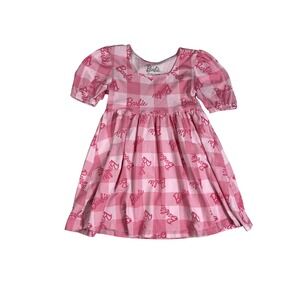 Barbie Pink Gingham‎ Check Dress XS 4/5 Puff Sleeve Girls